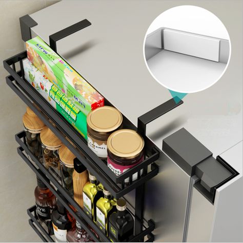 3 Tier Metal Refrigerator Side Storage Organizer Rack,Fridge Spice Rack,Multi Use Refrigerator Side Shelf Including 7 Hooks - Walmart.com Spice Rack Storage, Side Shelf, Seasoning Rack, Fridge Shelves, Organizational Ideas, Spice Rack Organiser, Fridge Storage, Refrigerator Organization, Floor Lamp With Shelves