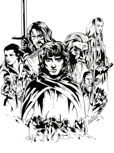 The Fellowship of the Ring Rings Drawing Sketches, Lord Of The Rings Drawing, Lord Of The Rings Characters, Rings Drawing, Lord Of The Rings Book, 30 Tattoo, Gandalf The White, Book Drawings, Lord Of The Rings Tattoo