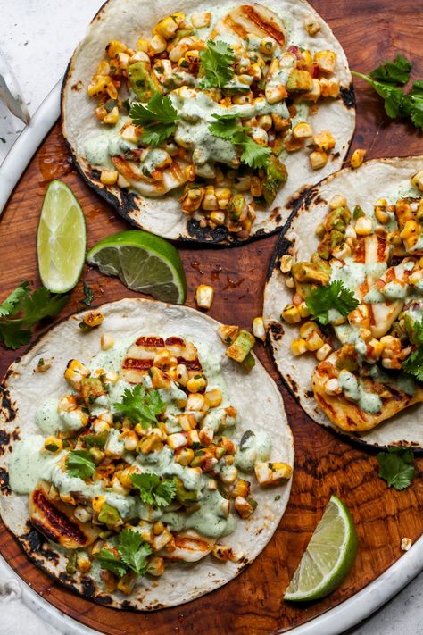 Halloumi Tacos - Dishing Out Health Haloumi Tacos Recipe, Mexican Inspired Meals, Halloumi Meals, Halloumi Recipes Dinner, Halloumi Lunch, Summer Mexican Recipes, Veg Tacos Recipe, Halloumi Tacos, Halloumi Wrap