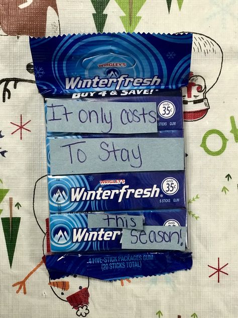 #Winterfresh #Gum #Fresh #Winter #Puns #CandyPuns #Funny #Seasons #Christmas #Ideas #whiteelephant Winter Puns, Candy Puns, Extra Gum, White Elephant, Puns, Christmas Ideas, Gum, Candy, Packaging