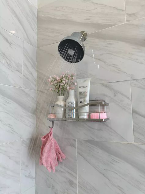 my cutie spring shower decor/caddy lineup (pt 1)🤍🌸🛁 bathroom decor, pink decor, home finds, Amazon decor, Amazon home finds, shower products, body care, Jolie filtered shower head, spring bath decor, clean girl aesthetic, aesthetic bathroom Aesthetic Bathroom Girl, Silver And Pink Decor, Cute Shower Aesthetic, Aesthetic Shower Caddy, Clean Girl Bathroom Ideas, Bathroom Shower Aesthetic, Shower Caddy Aesthetic, Bath Aesthetic Pink, Shower Astethic