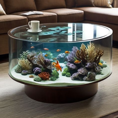 A coffee table with a builtin aquarium beneath a glass 5 Big Boys Bedroom Ideas, Table Fish Tank, Indoor Aquarium, Aquarium Table, Glofish Tank, Fish Tank Table, Fish Tank Coffee Table, Aquarium Coffee Table, Big Boy Bedrooms