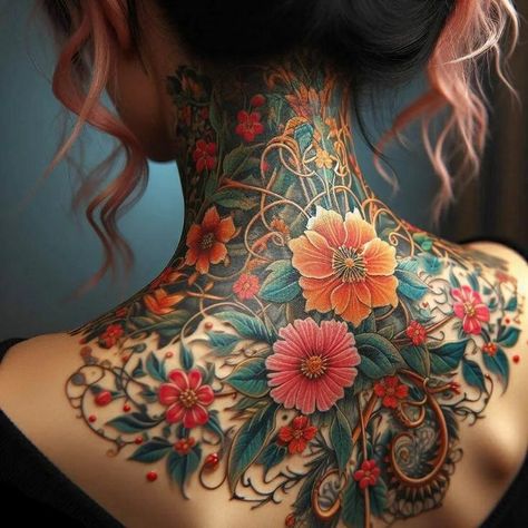 Plant Tattoos For Women, Beautiful Sleeve Tattoos For Women, Little Tattoos For Women, Female Sleeve Tattoo, Ad Tattoo, Feather Tattoo Meaning, Floral Back Tattoos, Full Back Tattoo, Backpiece Tattoo