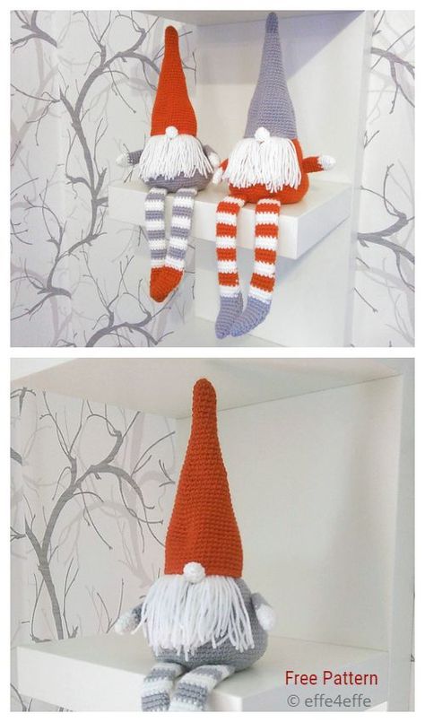 Crochet Santa Gnome Amigurumi Free Patterns Crochet Santa Gnome, Crocheted Gnomes, Crochet Gnomes Pattern Free, Amigurumi Santa, Knitted Christmas Decorations, Gnome Amigurumi, Christmas Knitting Patterns Free, Christmas Crochet Patterns Free, Santa Gnome