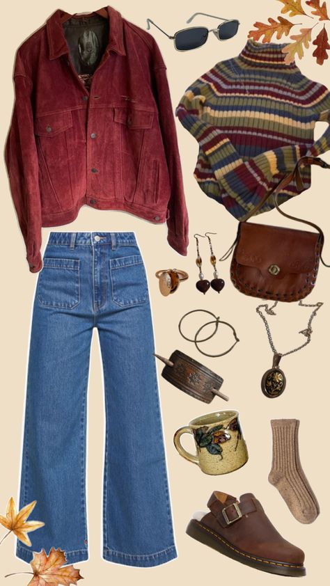 #red #cuordoroy #jacket #stripes #autumn #collage #outfit Collage Outfit, Autumn Collage, Outfit Ideas Autumn, Collage Outfits, Red Autumn, Everyday Casual Outfits, Hippie Outfits, Really Cute Outfits, Outfit Inspo Fall