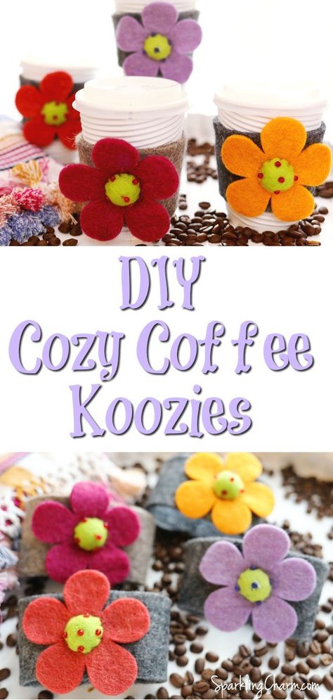 Cup Coozies Diy, Coffee Coozie Diy Sleeve Pattern, Coffee Cup Koozie Pattern, Diy Cup Cozy Coffee Sleeve, Sew Coffee Cup Sleeves, Koozies Diy, To Go Coffee, Coffee Cups Diy, Cup Cozies