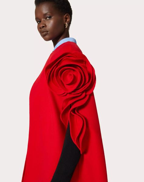 Yea or Nay: Valentino Compact Drape Cape with Rose Appliqué Designer Outerwear, Military Style Coats, Floral Clothing, Cashmere Cape, Rose Applique, Unique Sweaters, Beach Dresses Summer, Capes For Women, Crop Top Sweatshirt