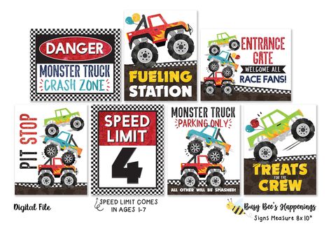 Monster Truck Party Favors, Birthday Monster Truck, Monster Jam Birthday Party, Speed Limit Sign, Monster Jam Birthday, Monster Truck Theme, Monster Truck Party, Truck Birthday, Truck Signs