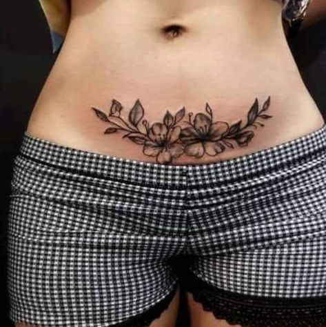 Cute Belly Tattoos, Belly Tattoo Ideas, Belly Tattoos For Women, C Section Tattoo, Belly Button Tattoos, Lower Belly Tattoos, Abdomen Tattoo, Small Belly, Tattoos Floral