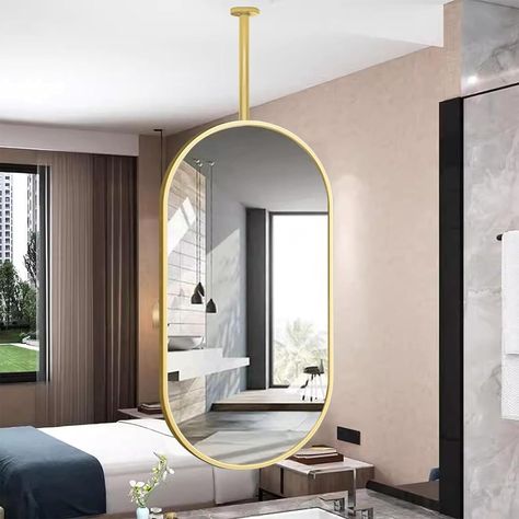 Amazon.com: Renmlion Oval Ceiling Hanging Mirror with Metal Framed, Suspended Bathroom Vanity Makeup Mirrors Wall Mirror Gold Ceiling Mounted Mirror for Living Room Bedrooms (Size : 40cmx70cm) : Home & Kitchen Suspended Mirror, Bathroom Vanity Makeup, Ceiling Mirror, Room Bedrooms, Mirror For Living Room, Gold Ceiling, Bedroom Size, Diy Ceiling, Vanity Makeup