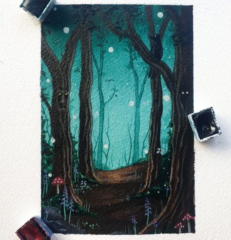 Forest Pathway, Mixing Paint Colors, Forest Drawing, Paint Pots, Watercolor Beginner, Cute Tumblr Wallpaper, Gouache Art, Landscape Art Painting, Art Painting Gallery