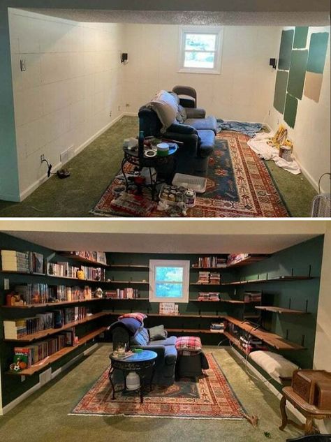 Basement Nook, Small Library Room Ideas, Small Home Library Design, Small Library Room, Basement Library, Small Home Library Ideas, Small Home Libraries, Library Nook, Small Home Library