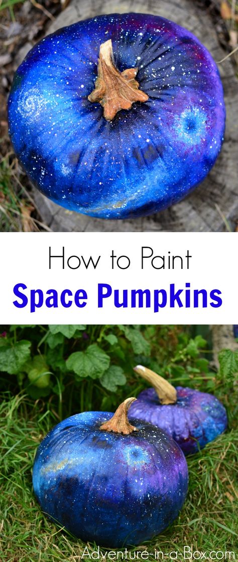 If your kids aren't old enough to carve, make these no-carve painted space pumpkins for Halloween. Great craft for a sci-fi Halloween! Space Pumpkin Carving, Space Pumpkin, Aesthetic Craft Ideas, Paint Space, Craft Ideas For Beginners, Pumpkin Paint, Aesthetic Craft, Pumpkins For Halloween, Creative Pumpkin Painting