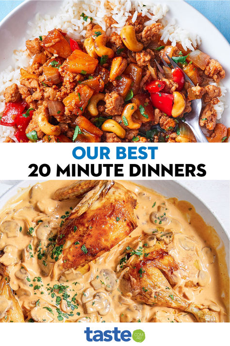 We’re bringing you the team’s picks of the best meals to make when time is tight. How do we know they take 20 minutes? Our foodies have tried, tested and timed them. With plenty of quick new dinner recipes to kick off spring, plus speedy versions of classic faves, every weeknight meal idea you need is right here. Entree Recipes Dinner, Spring Meals Dinners, New Dinner Recipes, Top Dinner Recipes, 20 Minute Dinners, Spring Meals, Comfort Pasta, Taste Food, New Dinner