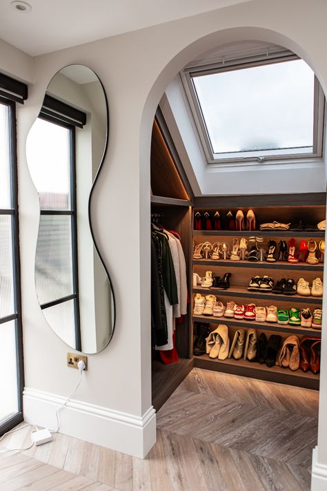 Is having your loft converted with a walk in wardrobe a good idea? 🤔  Absolutely! Converting your loft with a walk-in wardrobe adds luxury and practicality to your home. It maximises space, enhances storage, and boosts property value—stylish and functional!   Interested in transforming your loft space? 👇  Why not give us a call   020 3674 5284 📞  #walkinwardrobes #bespokewardrobes #interiors #luxuryinteriors #homeinteriors #homeextensionessex #homeextensiondesigns #homeextensioninspiration Small Loft Walk In Wardrobe, Loft Walk In Wardrobe Ideas, Loft Conversion Walk In Wardrobe, Master Suite Loft Conversion, Loft Walk In Closet, Walk In Wardrobe Loft Conversion, Loft Wardrobe Ideas, Loft Conversion Wardrobes, Loft Closet