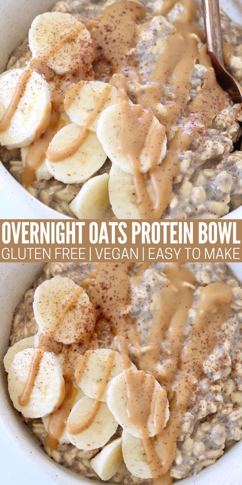 It only takes 5 minutes to prep these Overnight Oats Protein Bowls, perfect for a quick and easy breakfast or afternoon snack! These bowls are gluten free and vegan, with plant-based protein from oats, chia seeds and protein powder. With 7 different flavor variations, you can eat a different low calorie, high protein, oat bowl every day of the week! Overnight Oats Protein Powder, Overnight Oats Protein, Gluten Free Overnight Oats, Dairy Free Overnight Oats, Oat Bowl, Oats Protein, Oats Recipes Breakfast, Protein Bowl, Low Calorie High Protein