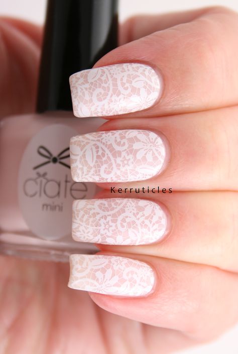 Stamped Lace Nails: X is for: eXtra Special | Kerruticles Wedding Nails With Lace, Lace Inspired Nails, Lace Nails Wedding, Lace Nails Designs, Lacy Nails Lace Design, Lace Wedding Nails, Stamp Nails, Nails Bride, Lace Stamped Nails