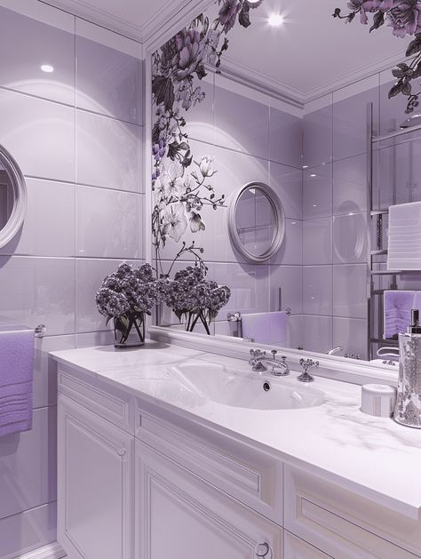 15 Incredible Purple Bathroom Ideas Purple Decor Bathroom, Purple Bathroom Aesthetic, Purple Themed Bathroom, Modern Purple Bathroom, Bathroom Ideas Purple, Purple Theme Bathroom, Light Purple Bathroom Ideas, Light Purple Bathroom, Purple House Interior Ideas