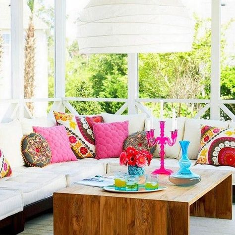 Preppy Patio Decor Ideas Inspired by Kate Spade New York | Brit + Co Patio Decor Ideas, Adirondack Furniture, Cement Patio, Patio Flooring, Outdoor Patio Decor, Patio Umbrellas, New Home Designs, Patio Design, Outdoor Area