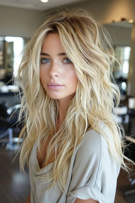 Womens Cute Hairstyles, Long Haircut Edgy, Long Fringe Haircut Choppy Layers, Medium Long Blonde Hair With Layers, Shag Haircut For Long Hair, Long Hair With Lots Of Layers And Curtain Bangs, Summer Haircuts 2024 Long, Long Blond Haircut, Trending Hair Color 2024 Women Summer