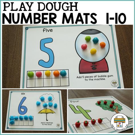 Play Dough Number Mats Playdough Numbers, Playdough Number Mats, Math Counters, Learning Centers Preschool, Counting Mats, Mini Erasers, Fall Themes, Preschool Play, Playdough Mats