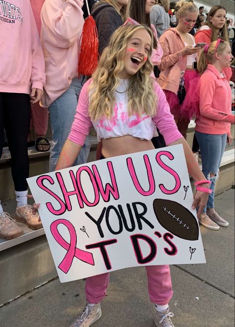 Show Me Your Tds Football Sign, Homecoming Game Posters Football, School Spirit Football Game Outfit, Hoco Poster Ideas Cheerleader, Football Theme Ideas For Games, Dude I Love Football Season Poster, Minion Themed Football Posters, High School Football Game Poster Ideas, School Spirit Football Games