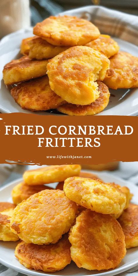 Fried Cornbread Fritters Corn Bread Ideas, Southern Style Appetizers, Cornbread Ideas, Cornbread Bites, Cornbread Fritters, Apple Fritter Recipe, Fried Cornbread, Best Cornbread Recipe, Corn Fritter Recipes