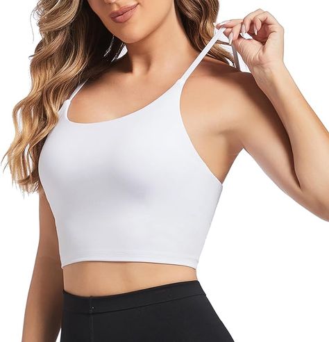 Gecdgzs Sports Bras for Women Longline Padded Crop Tops Running Fitness Yoga Workout Tank Top with Built in Bra Cami Bra Tops(White,M) at Amazon Women’s Clothing store Cute Sports Bra, Cami Bra, Workout Tops For Women, Workout Tank Top, Running Fitness, Yoga Workout, Fitness Yoga, Elastic Fabric, Running Workouts