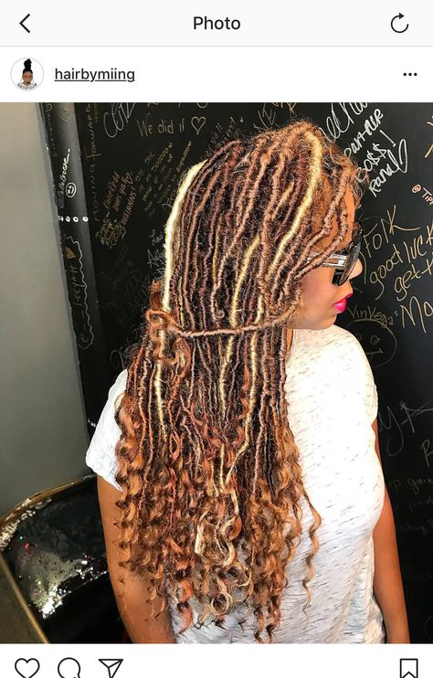 Gorgeous goddess locs with blonde highlights! Locs With Blonde Highlights, Faux Locs Blonde, Locs Blonde, African Braids Hairstyles Pictures, Faux Loc, Hairstyles Pictures, Vacation Hairstyles, Faux Locs Hairstyles, Dreadlock Styles