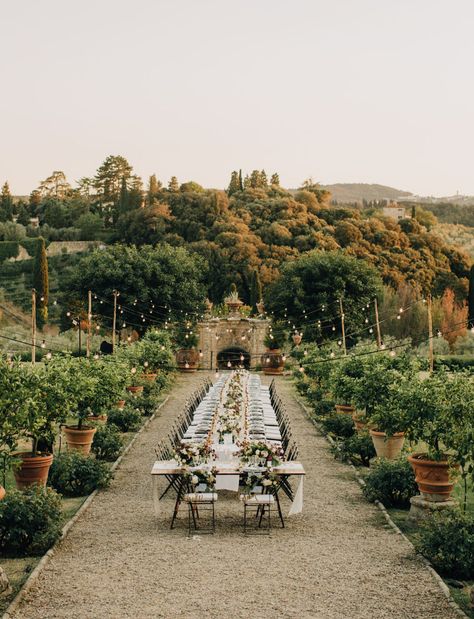 The Most Beautiful Wedding Reception Tables | Green Wedding Shoes Outdoor Greenery, Long Table Wedding, Marriage Reception, Greenery Wedding Decor, Patras, Tuscan Wedding, Simple Wedding Hairstyles, Tuscany Wedding, Marriage Ceremony