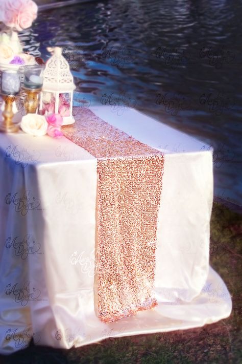 Rose Gold Sequin Table Runner Glitter Wedding Table Decor Gold Sequin Table Runner Wedding, Gold Sequin Table Runner, Wedding Table Setup, Bridal Party Tables, Wedding Table Runner, Rose Gold Lace, Sequin Table Runner, Reception Table Decorations, Wedding Table Linens