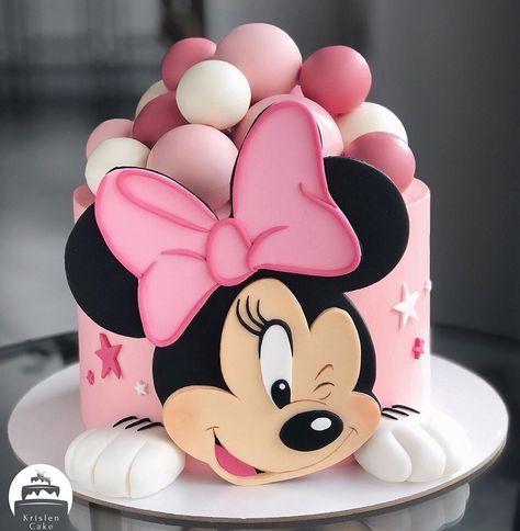 Mini Mouse Birthday Cake, Mickey Mouse Birthday Cake, Minnie Mouse Birthday Party Decorations, Minnie Mouse First Birthday, Minnie Mouse Birthday Cakes, Mickey Cakes, Mini Torte, Bolo Minnie