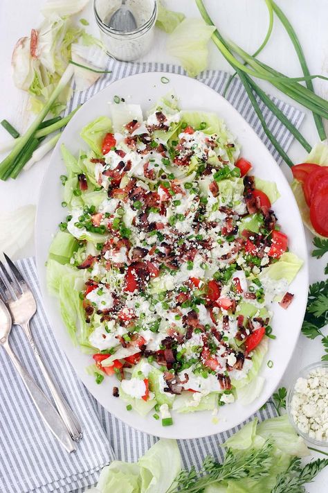 Wedge Salad Dressing, Wedge Salad Recipe, Iceberg Lettuce Salad, Homemade Blue Cheese Dressing, Wedge Salad Recipes, Homemade Blue Cheese, Blue Cheese Salad, Chopped Salad Recipes, Wedge Salad