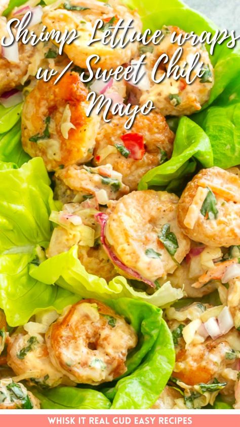 Shrimp Lettuce wraps w/ Sweet Chili Mayo Mayo Shrimp, Shrimp Wrap, Lettuce Wrap Sauce, Quick Shrimp Recipes, Shrimp Lettuce Wraps, Chicken Recipes Dinner, Easy Dinner Recipes Healthy, Delicious Seafood Recipes, Wrap Recipe