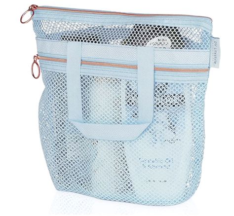 Mesh Shower Caddy 10.2x9.9'' Quick Dry Shower Bag with Zipper & 2 Pockets. Portable Shower Tote, Ideal for Gym, Travel, Camp, Beach, for Sunscreen, or as part of College Essentials (Blue) Shower Caddy College, Dorm Shower Caddy, Bathroom Bag, Gym Showers, Pool Hotel, Travel Bathroom, Shower Bag, Bath Caddies, Small Shower