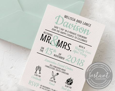 Happily Ever After Party, Ever After Party, We Eloped, Destination Wedding Reception, Reception Invitation, Party Reception, We Got Married, Reception Invitations, After Party