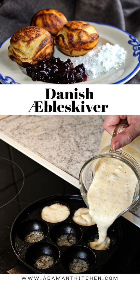 Danish Æbleskiver Abelskiver Recipe Christmas, Ableskivers Recipe Easy, Swedish Breakfast Recipes, Danish Appetizers, Aebelskivers Recipe, Danish Ebleskiver, Danish Aebleskiver Recipe, Finnish Desserts, Scandinavian Desserts