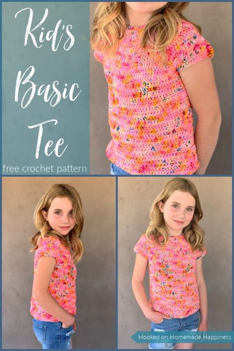 Kid's Basic Tee Crochet Pattern | Hooked on Homemade Happiness Crochet Rugs, Kids Crochet Pattern, Crochet Kids, Knit Projects, Crochet Toddler, Crochet T Shirts, Mode Crochet, Crochet Sweaters