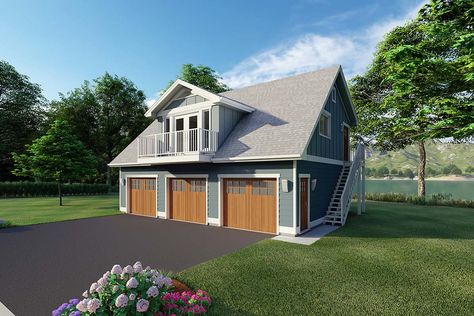 Garage Plan 90941 - 3 Car Garage Apartment Plan with 880 Sq Ft, 2 Bed, 1 Bath 3 Car Garage Apartment, Garage With Living Quarters, Garage Plans With Loft, Garage Apartment Plan, Plan Garage, Carriage House Garage, Garage Guest House, Carriage House Plans, Garage Loft