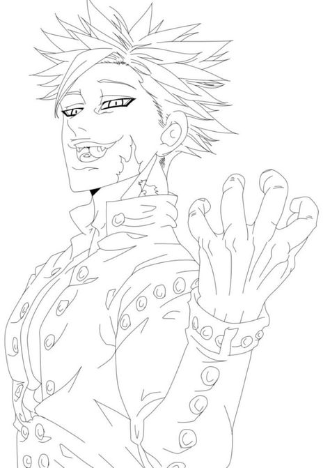 Seven Deadly Sins Coloring Pages, Ban Seven Deadly Sins, Anime Lineart, Line Artwork, Seven Deadly Sins Anime, Demon King Anime, Anime Crafts, Coloring Book Art, Cute Coloring Pages