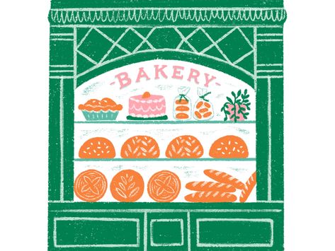 Shop Window Illustration, Storefront Illustration, Bakery Window Display, Bakery Window, Bread Illustration, Cute Bakery, Window Display Design, Building Illustration, Shop Illustration