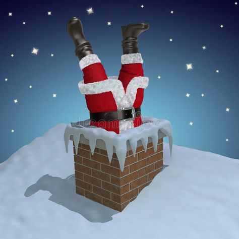 Santa Claus stuck in the chimney. (3D illustration Santa Stuck In Chimney, Santa In Chimney, Santa Chimney, Christmas Funnies, Christmas Door Hangings, Christmas Contests, Christmas Door Decorating Contest, Christmas Door Decoration, Santa Claus Decorations