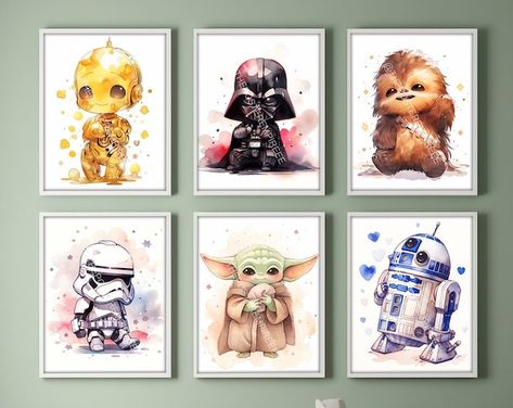 Etsy :: Your place to buy and sell all things handmade Baby Superhero Nursery, Star Wars Baby Nursery, Baby Boy Nursery Stars, Star Wars Themed Nursery, Disney Baby Rooms, Vintage Disney Nursery, Star Wars Wall Decal, Star Wars Wall, Room Watercolor