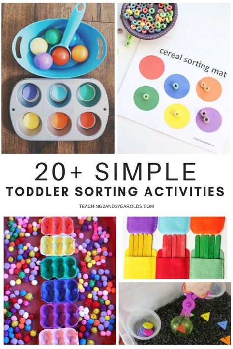 This collection of simple toddler sorting activities are a fun addition to the natural sorting they do in their everyday life. A fun way to introduce math to young children! #toddlers #math #colors #sorting #learningactivities #AGE2 #AGE3 #teaching2and3yearolds Toddler Math, Color Sorting Activities, Science For Toddlers, Toddler Lessons, Rainbow Activities, Indoor Activities For Toddlers, Lesson Plans For Toddlers, Toddlers And Preschoolers, Sorting Activities