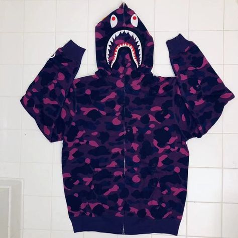 A bathing ape color camo hoodie size XL and 2X Camo Shark Hoodie, Bathing Ape Hoodie, Bape Purple, Bape Ape, Shark Hoodie, Purple Camo, Camo Hoodie, Bathing Ape, A Bathing Ape