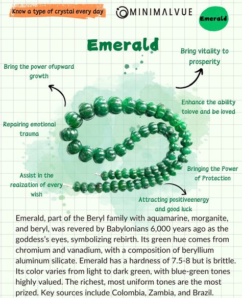 Emerald crystal meanings Emerald Crystal Meaning, Crystals Meanings, Natural Philosophy, Witch Spirituality, Emerald Crystal, Types Of Crystals, The Nile, Peace And Harmony, Crystal Meanings