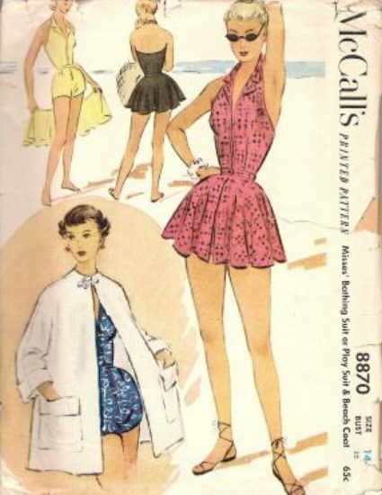 8870-mccalls Vintage Bathing Suit Patterns, Swimsuit Pattern Sewing, Crafts Vintage, Patron Vintage, Beach Rompers, Coat Pattern Sewing, Halter Bathing Suit, Vintage Bathing Suits, Design Moda