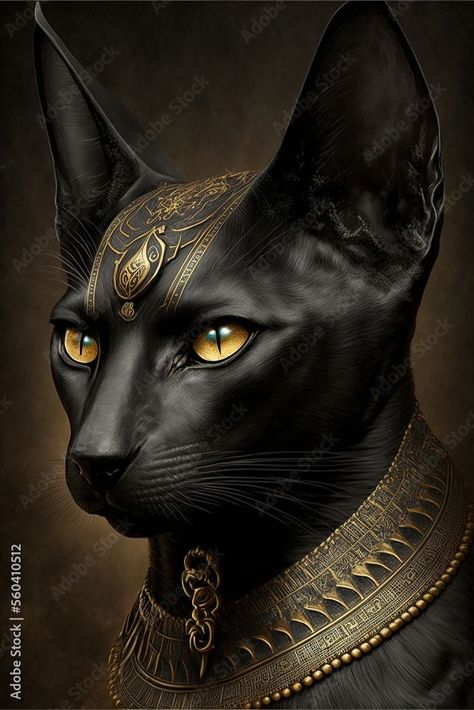 Egyptian Black Cat, Bastet Tattoo, Egyptian Goddess Bastet, Cats In Ancient Egypt, Futuristic Landscape, Egypt Cat, Black Panther Cat, Egyptian Goddess Art, Egyptian Cat Goddess