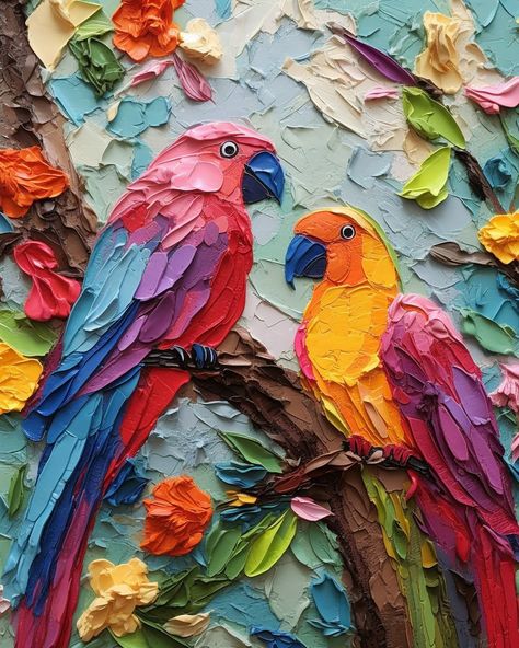 Multi Canvas Painting, Acrylic Art Projects, Bird Watercolor Paintings, Mosaic Art Projects, Bird Watercolor, Flower Painting Canvas, Bird Paintings, Knife Art, Impasto Painting