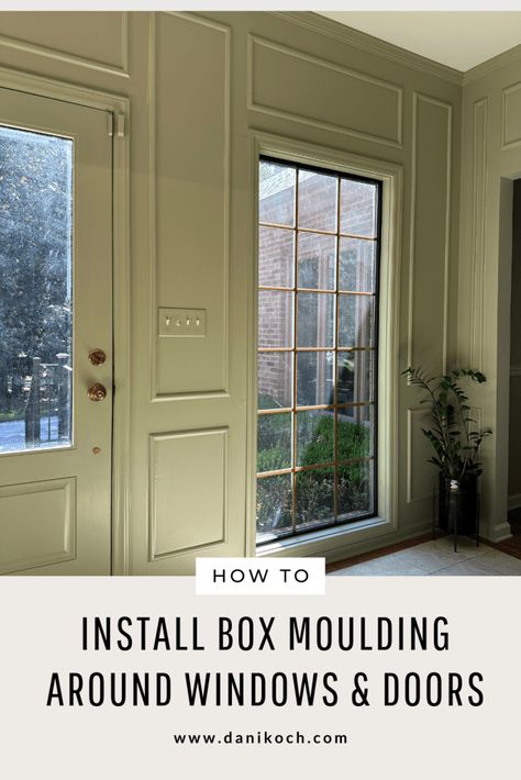 diy picture frame moulding Gallery Wall With Moulding, Picture Frame Molding With Windows, Wall Molding Around Windows, Diy Picture Molding Wall, Picture Frame Molding Around Window, Picture Moulding On Walls, Window Moulding Ideas, Molding Around Windows, Millwork Ideas